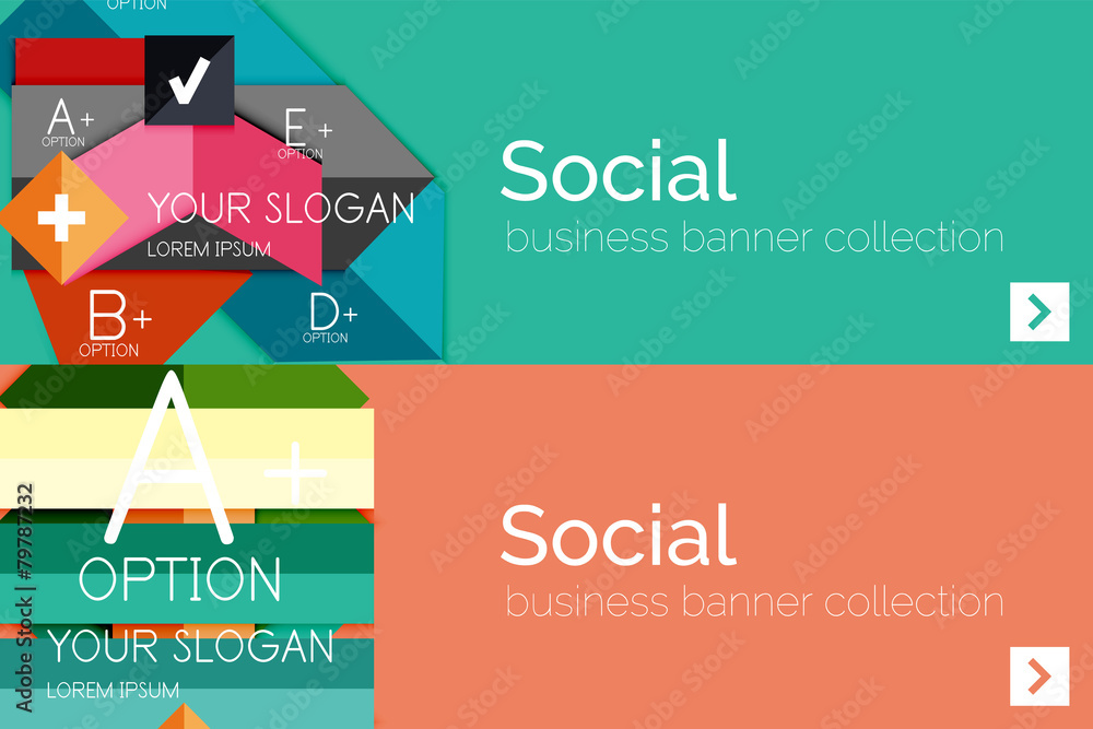 Flat design paper infographic banner set Flat design paper infographic banner set