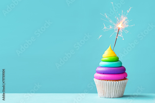 Colorful cupcake with sparkler