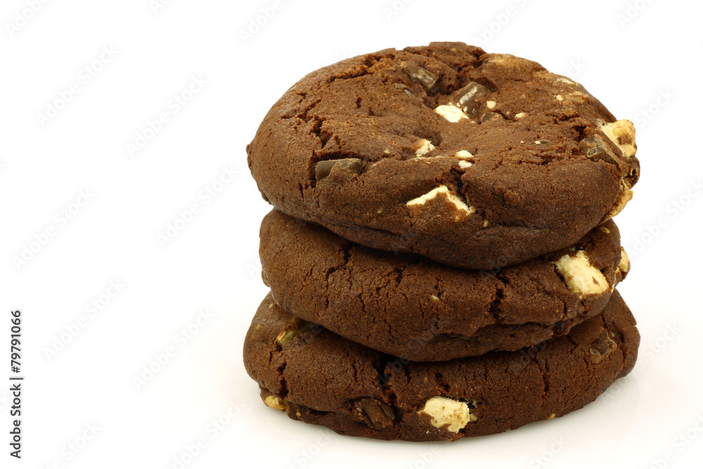 chocolate chip cookies with nuts on a white background chocolate chip cookies with nuts on a white background