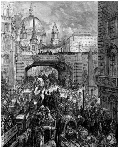 Tableau sur toile A Street in London : view 19th century