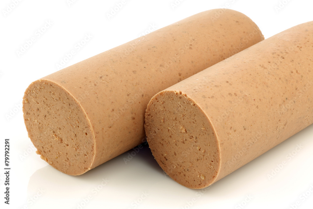 pieces of traditional Dutch liver sausage on a white background pieces of traditional Dutch liver sausage on a white background