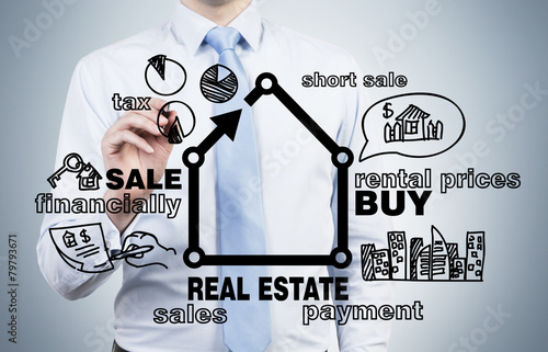businessman drawing real estate