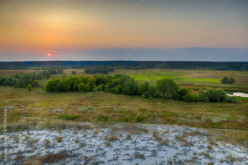 Dawn over the steppe field