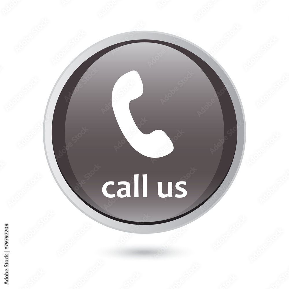 call us icon phone sign. black glossy button call us icon phone sign. black glossy button