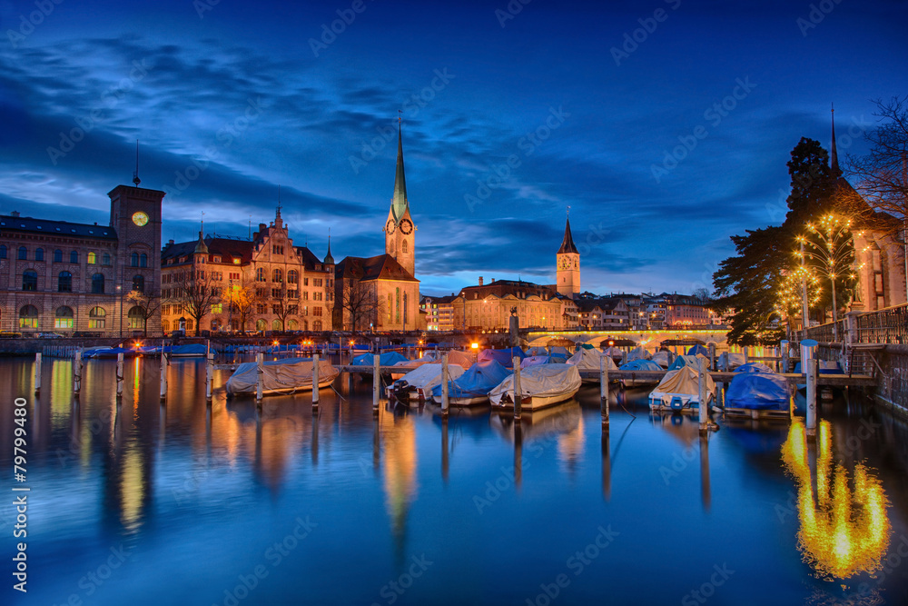 Obraz premium Zürich am Abend, Schweiz