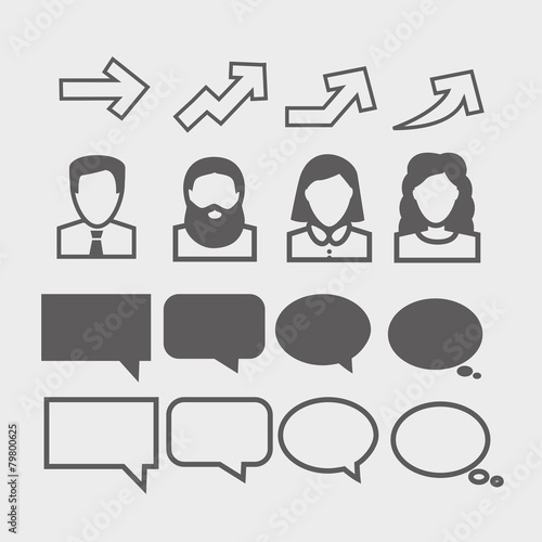 Infographic elements. Pictograms. Baloons, people, arrows
