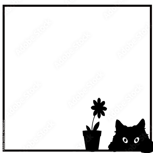Katzengesicht und Blume Silhouette im Rahmen