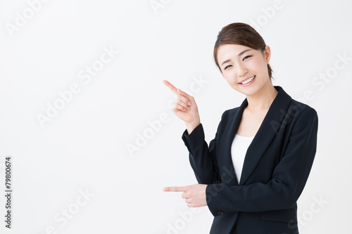 asian businesswoman showing isolated on white background