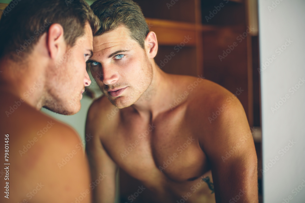 man face in mirror man face in mirror
