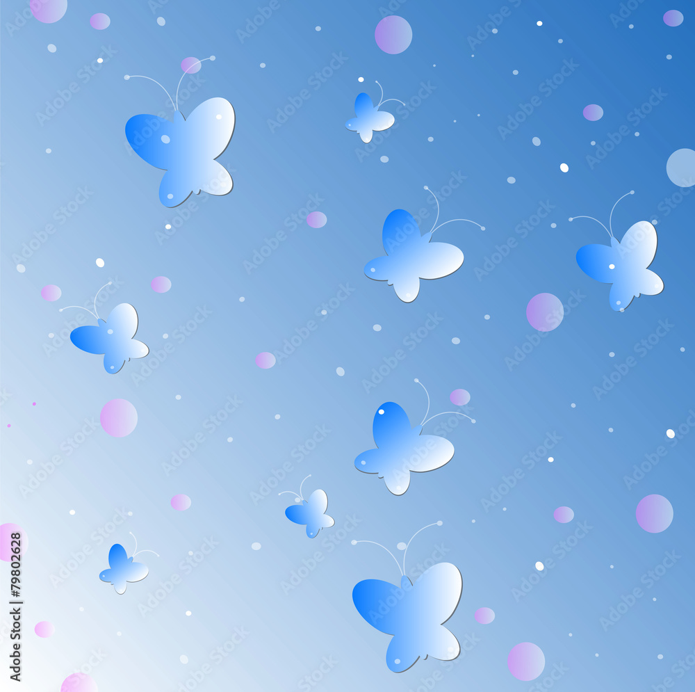 butterflies blue bubbles print background