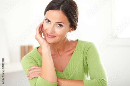 Charming adult woman smiling with satisfaction Free Download Charming adult woman smiling with satisfaction - GFXLoad