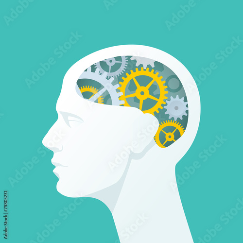 Human head with gears. Head thinking. Flat illustration