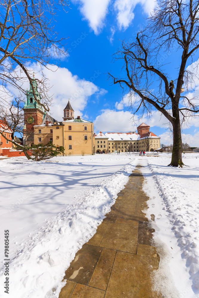 Wawel Royal Castle on sunny winter day, Krakow, Poland