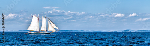 Vintage ship sailing at sea panorama