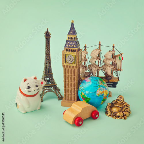 Travel around the world concept. Souvenir form around the world