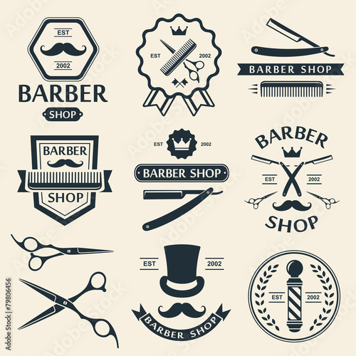 Barber shop logo labels badges vintage vector