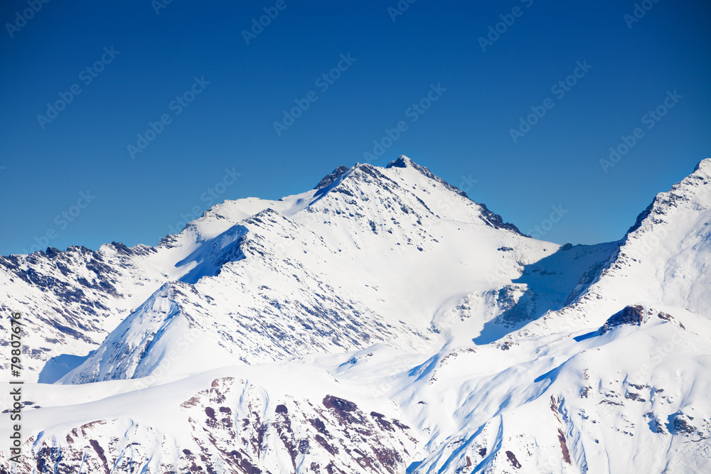 Beautiful peak view Caucasus mountains in winter