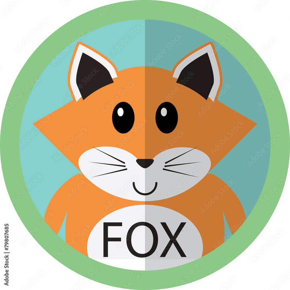 Cute fox cartoon flat icon avatar round circle Cute fox cartoon flat icon avatar round circle