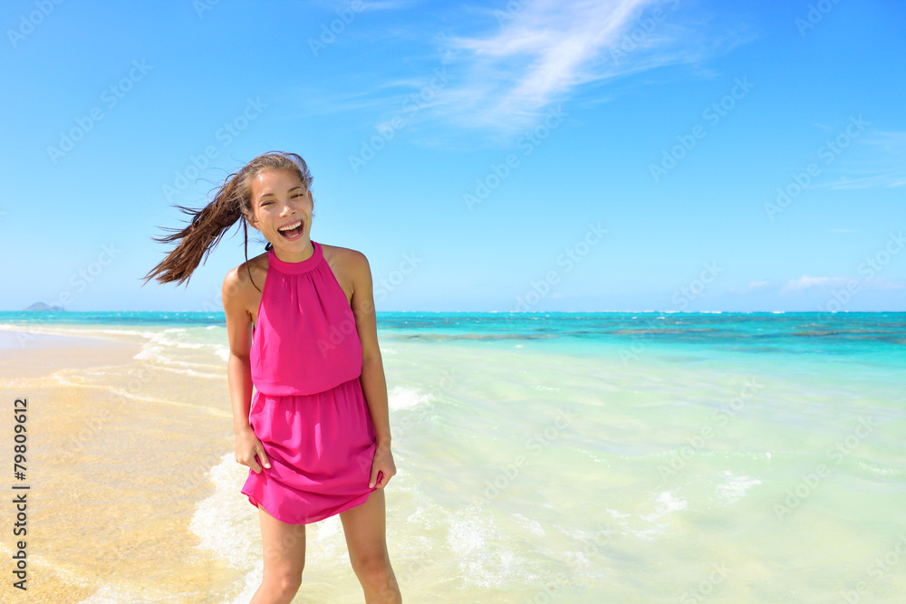 Asian Chinese tourist woman having fun on beach Asian Chinese tourist woman having fun on beach