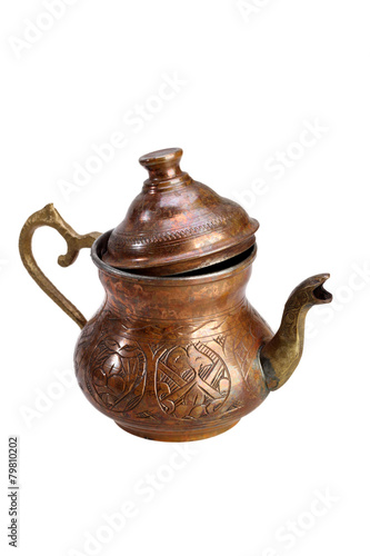 Turkish copper kettle for tea on a white background