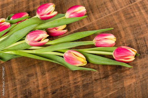 Fototapeta Naklejka Na Ścianę i Meble -  Bouquet of fresh pink and yellow tulips