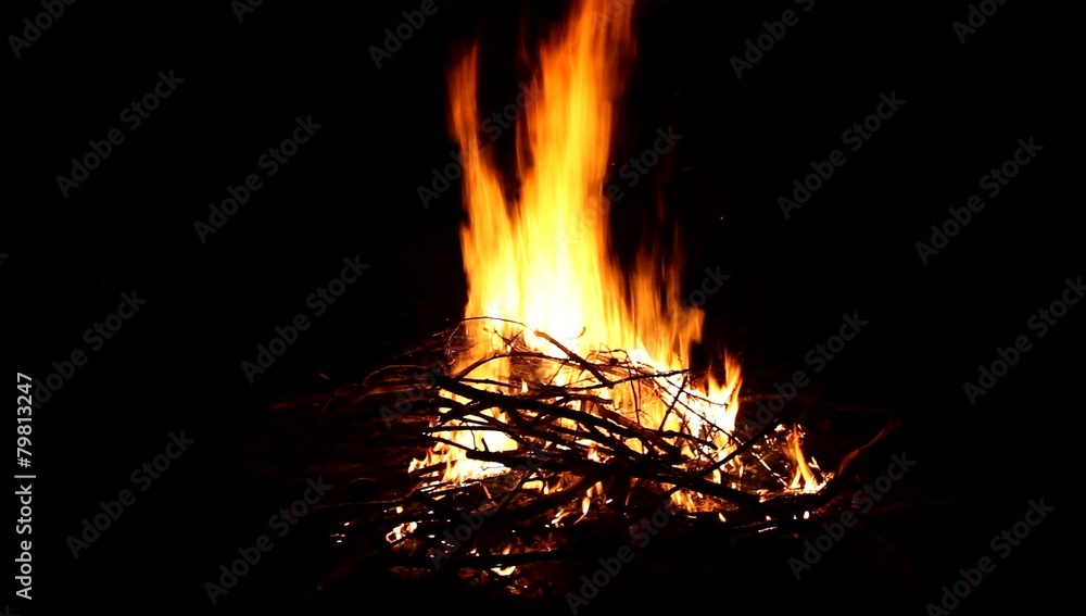 Lagerfeuer in der Nacht auf einem Zeltplatz. Camping Symbol. Lagerfeuer in der Nacht auf einem Zeltplatz. Camping Symbol.