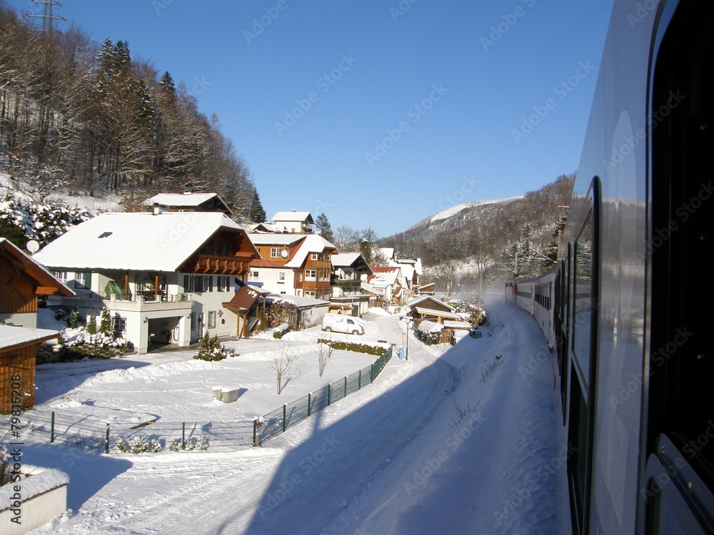 オーストリア/ザルツカンマーグート線の車窓.雪景色