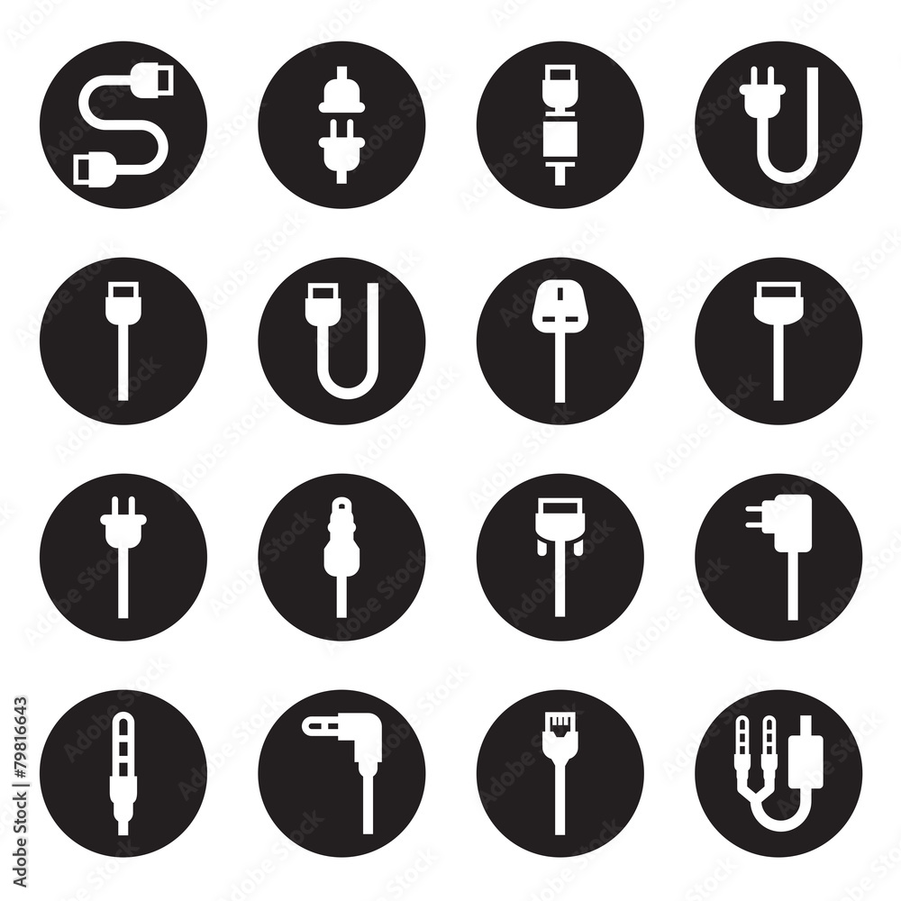 Cable wire computer and plug icons set Cable wire computer and plug icons set