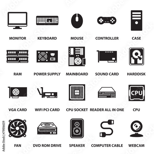 computer hardware icons set