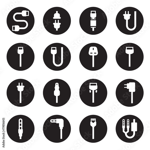 Cable wire computer and plug icons set