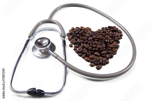 Love symbol with stethoscope and coffee