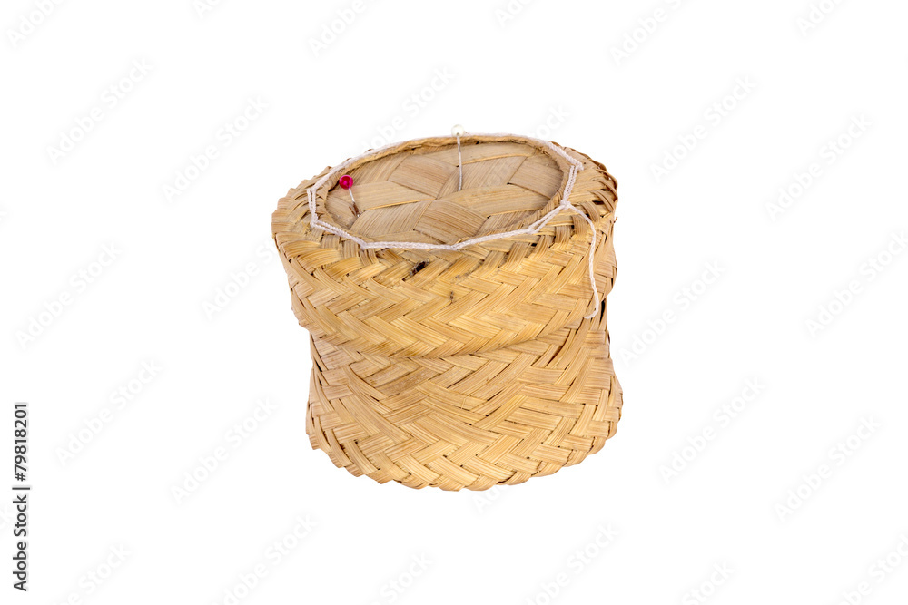bamboo weave rice sticky box on isolated white background