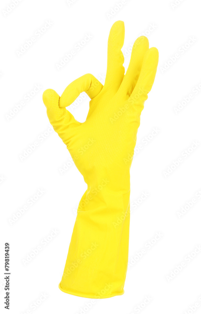Obraz premium Rubber glove on hand, isolated on white