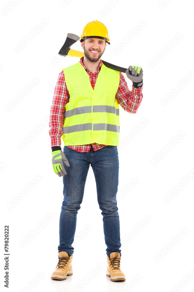 Lumberjack holding an axe on his shoulder Lumberjack holding an axe on his shoulder