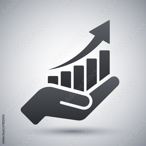 Vector growing graph icon on the hand