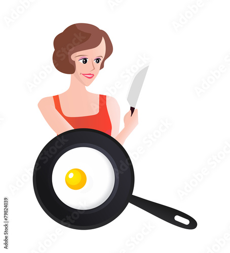 Smiling Woman with Knife en...