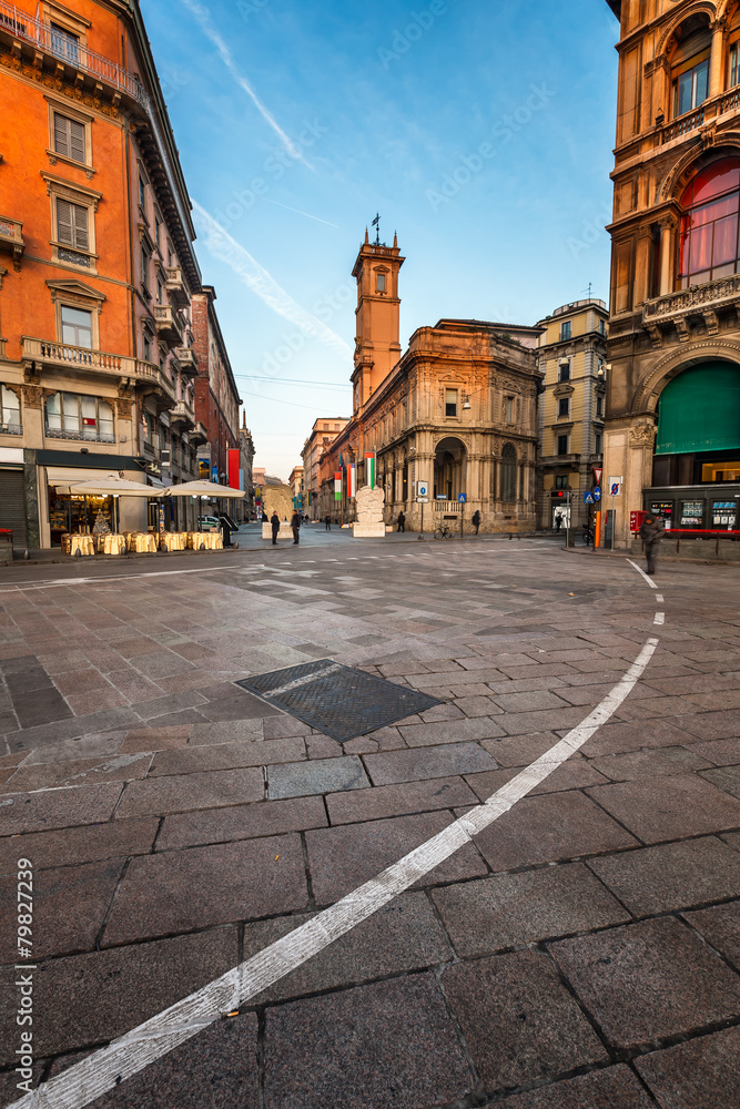 Piazza del Duomo and Via dei Mercanti in the Morning, Milan, Ita