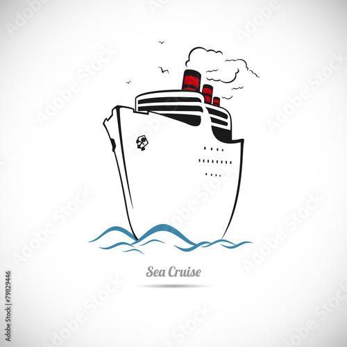 Sea cruise on the ship. Vector illustration.