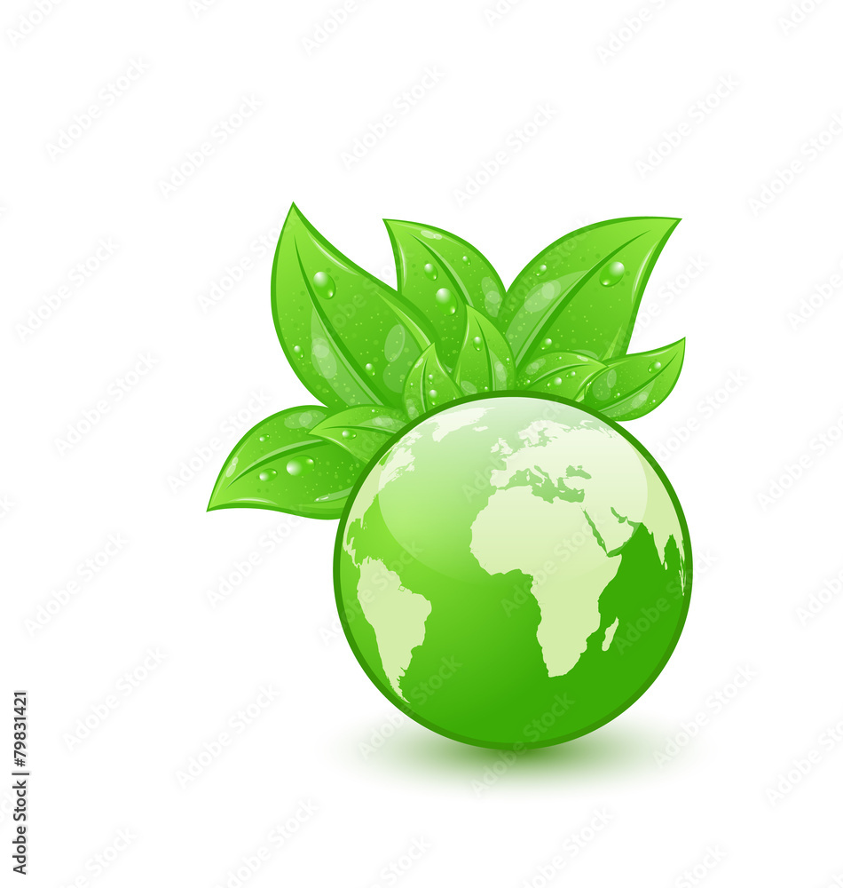 Global planet and eco green leaves isolated on white background Global planet and eco green leaves isolated on white background