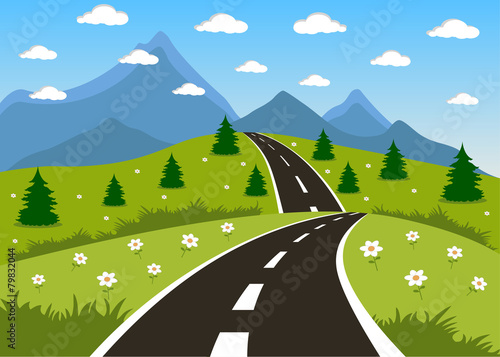 Spring or summer road to the mountain