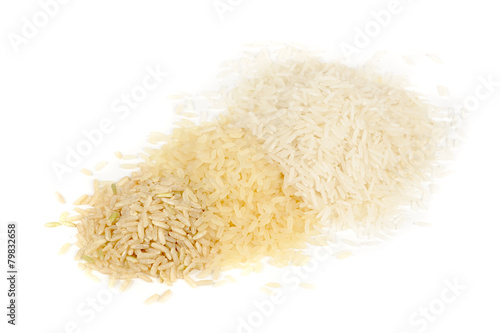 Brown, Parboiled and White Rice Isolated on White Background