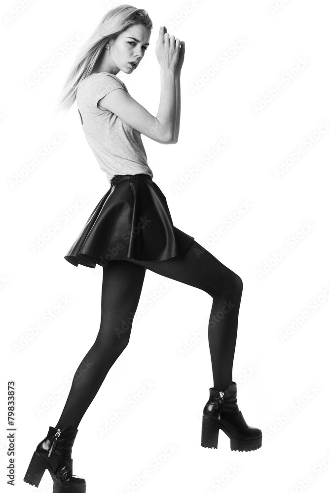 Fashion girl model posing on white background Fashion girl model posing on white background