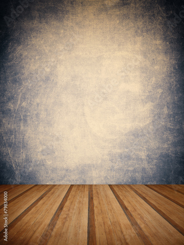 Retro grunge texture background with wooden floor platform foreg