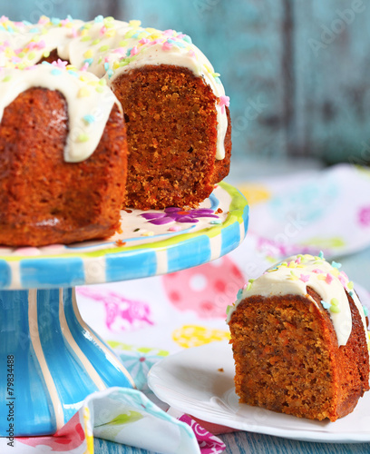 Carrot cakewith walnut and almond photo