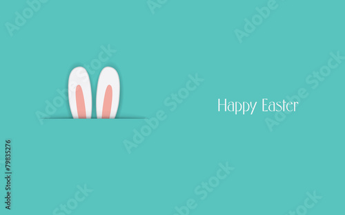 Adorable Happy Easter postcard template with bunny hiding and