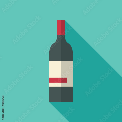 Wine bottle icon in vintage style. Long shadow flat design.