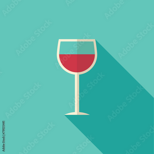 Wine glass icon in vintage style. Long shadow flat design.