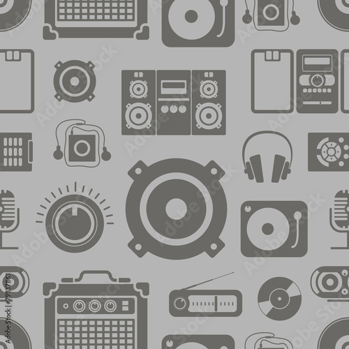 Audio equipment icons collection seamless pattern