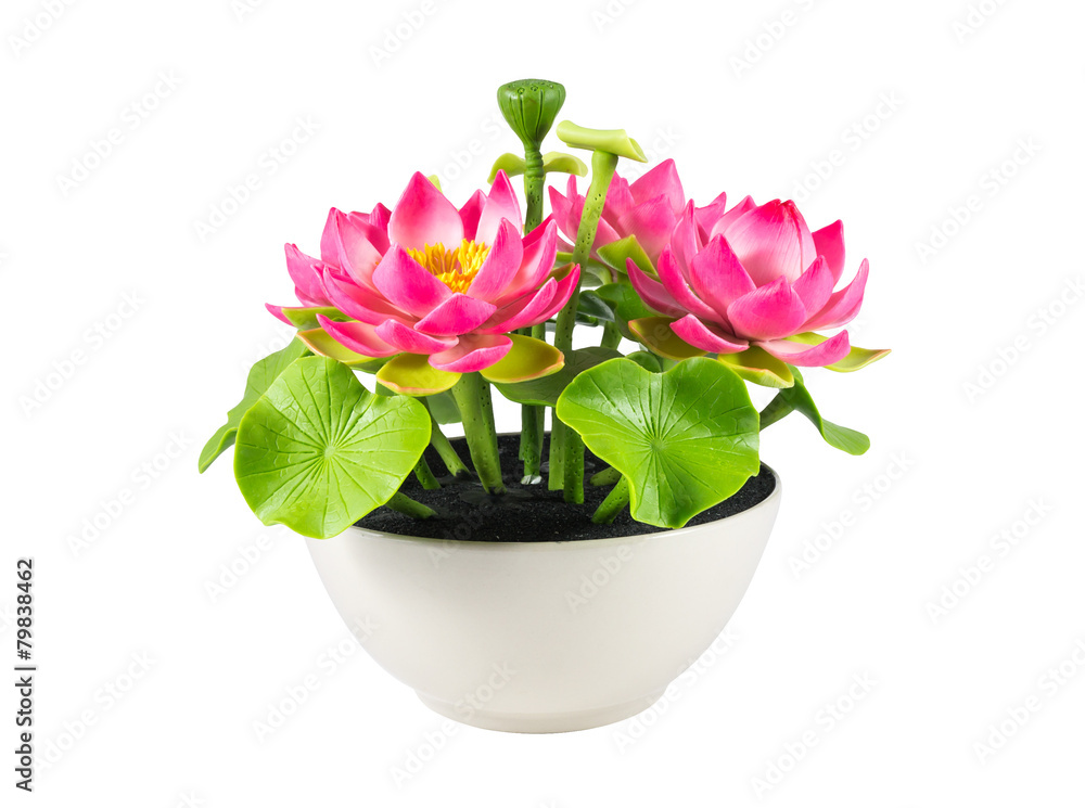 Naklejka premium Pink Lotus flower handmade from Japanese clay