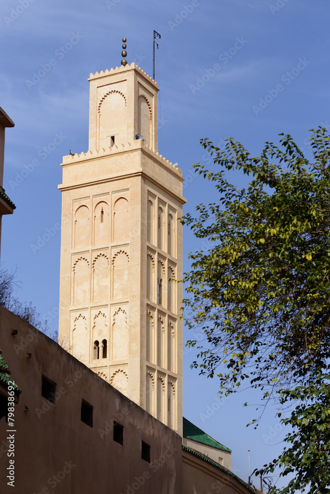 Morocco. The minaret of a mosque in Meknes